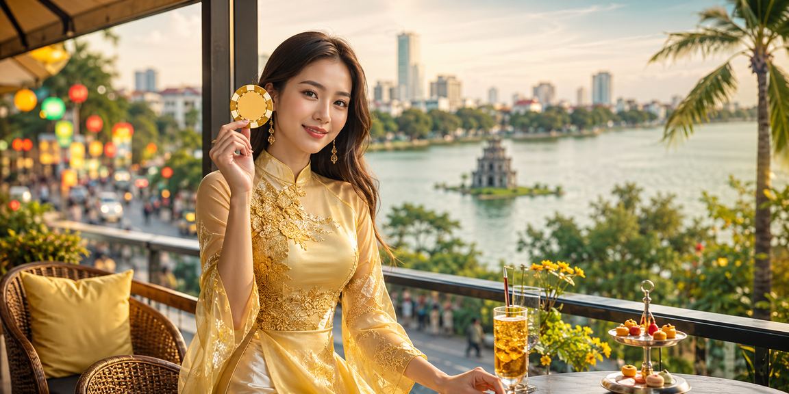 Phụ nữ Hà Nội mặc áo dài theo dõi kèo bóng đá trên điện thoại